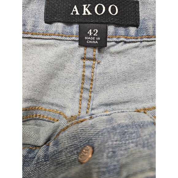 AKOO Brand Jeans Light Wash Distressed Straight Leg Denim Mens Sz 42 Streetwear - Picture 7 of 13
